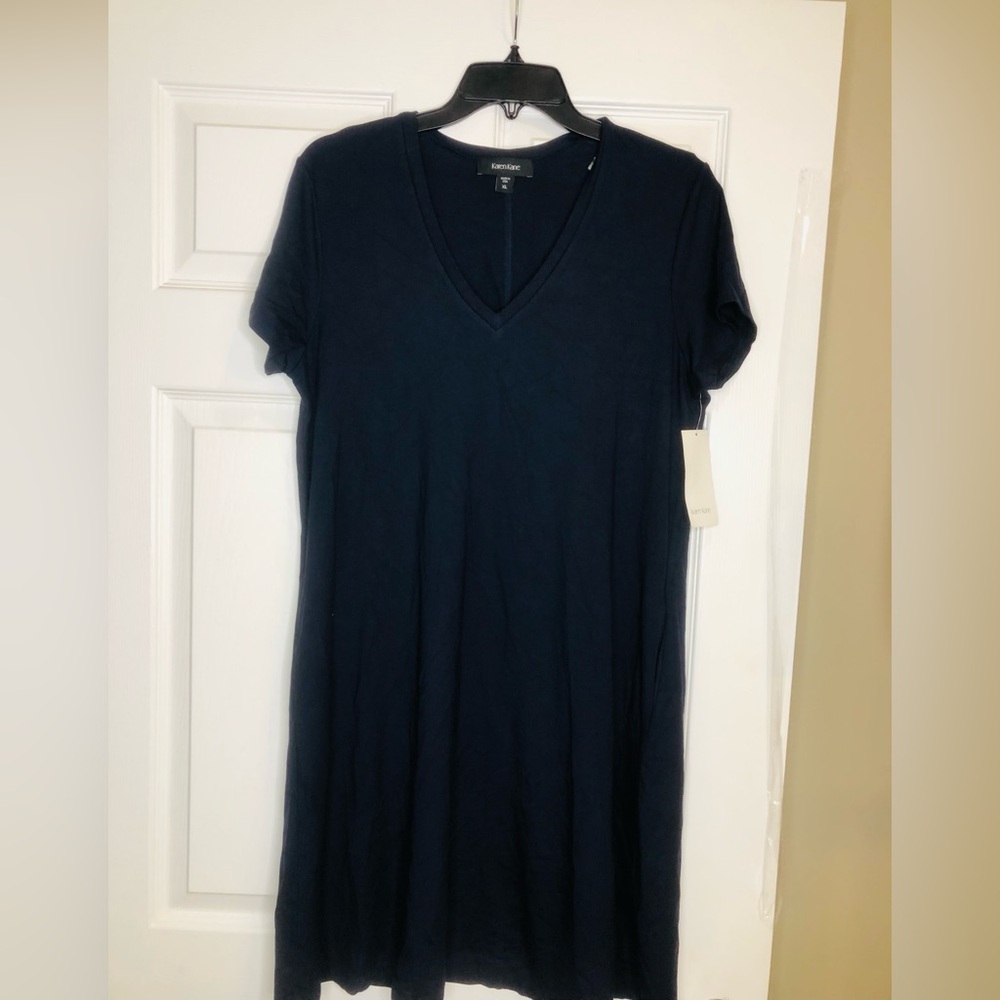 Karen Kane Navy V-Neck Short Sleeve Tunic Dress
